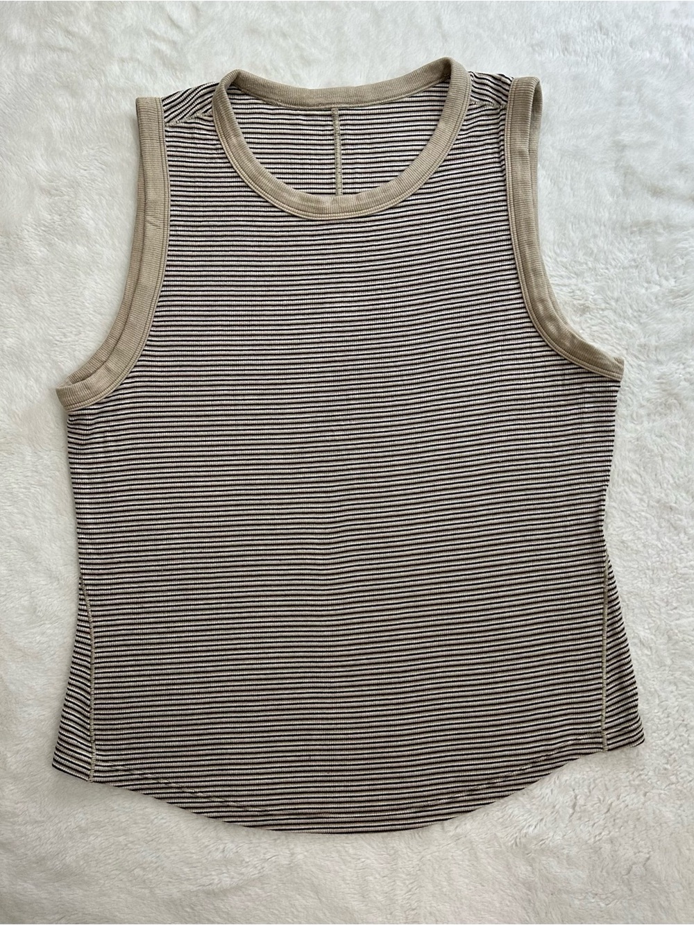 Lululemon Hold Tight Crewneck Tank Top Waist Length Striped Tan Size 8